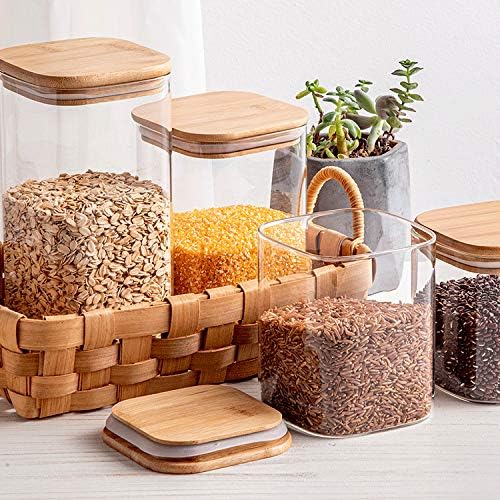 Tzerotone 10 Pcs Glass Spice Jars - 8oz Empty Square Spice Storage Containers With Bamboo Airtight Lid and Labels - Thicken Small Glass canister for Kitchen Seasoning,Coffee Bean,Tea,Suger,Herbs