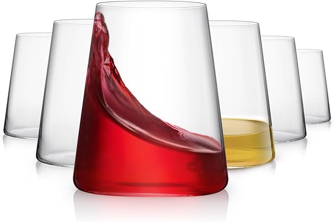 LUXULISH Stemless Wine Glasses Set of 6, Hand Blown Premium Crystal Red White Wine Glass - Modern Drinking Glasses for Women, Men, Wedding, Anniversary, Birthday - 18Oz