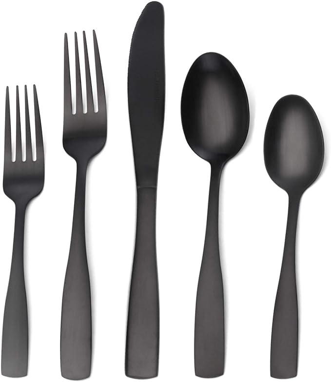 O.C.E. Matte Black Silverware Set, O.C.E. Satin Finish 30-Piece Stainless Steel Flatware set, Tableware Cutlery Set Service for 6, Utensils for Kitchens, Dishwasher Safe