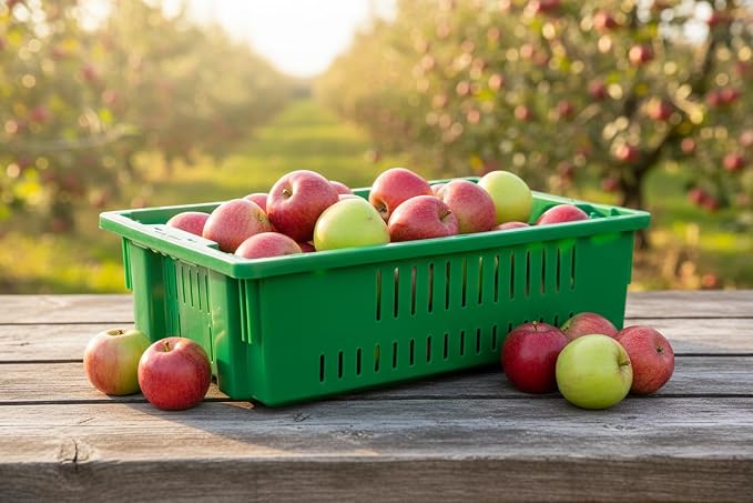 Hudson Exchange 20 x 13 x 5.6" (4 Pack, 4.5 Gallon) Agricultural Nest and Stack Vented Crate Handled Storage Container Tote, Green