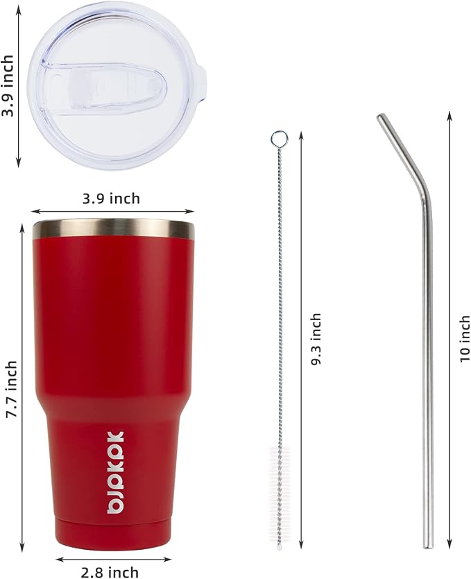 BJPKPK 30 oz Tumbler with Lid and Straw, Insulated Stainless Steel Cup | Double Wall Vacuum, BPA Free, Leak Proof, Keeps Hot/Cold, Travel & Beach Ready, Car Holder Fit, Red