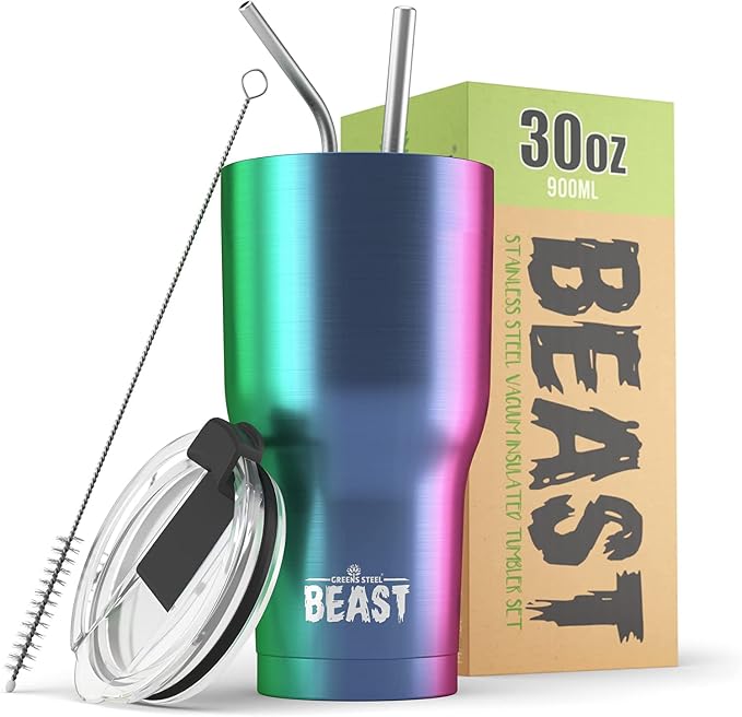 Beast 30 oz Tumbler Stainless Steel Vacuum Insulated Coffee Ice Cup Double Wall Travel Flask (Rainbow)
