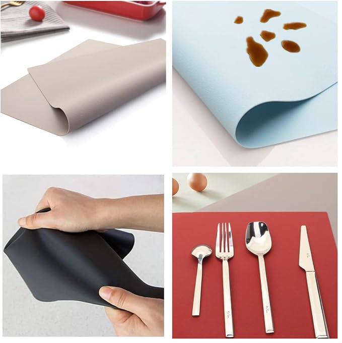 IYYI Silicone Placemats, Dining Placemats Set of 4, Waterproof Placemats for Kids, Non-Slip Silicone Mats for Dinner Table, Heat Resistant & Dishwasher Safe (Wine Red, 17.6" ×12.5")