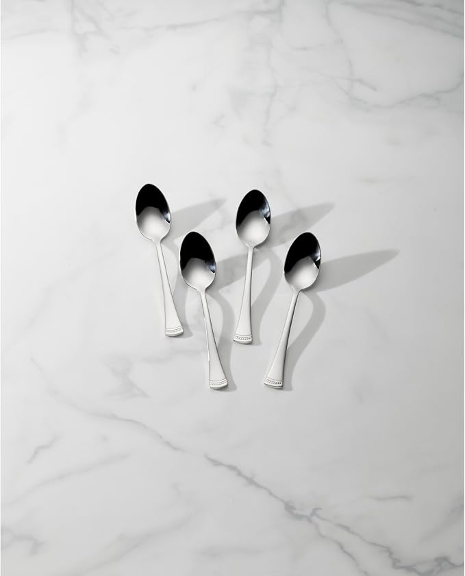 Lenox Portola Dinner Spoons Silverware Set for 4, Flatware | 18/10 stainless steel, mirror finish | dishwasher safe | 7 inch length, great for soup, cutlery set, utensil set