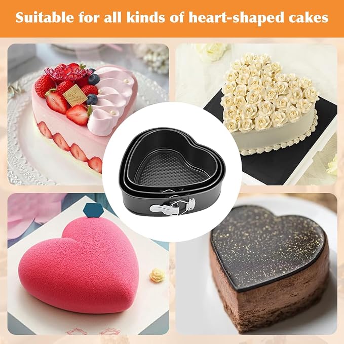 Springform Pan Set of 3 (7,8,9 Inch) - Heart Shaped Leakproof Cheesecake Pans with Removable Bottom, Nonstick Carbon Steel Cake Tin for Valentine‘s Day, Anniversary Baking(SIZE:Heart Shape)