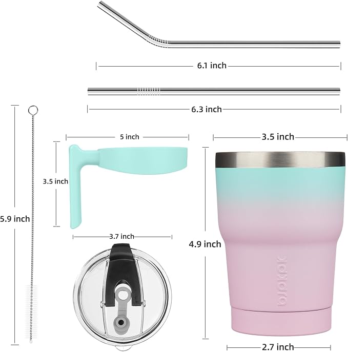 BJPKPK 10 oz Mini Tumbler with Lid, Straw & Handle, Insulated Steel Cup | Small, Spill Proof, Leak Proof, Thermal, Double Wall Vacuum, Sweatproof, Dishwasher Safe, BPA Free, Bubble Gum