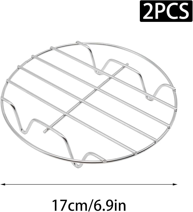 2 Pack Round Cooking Racks, 304 Stainless Steel Baking and Cooling Steaming Roasting Rack for Air Fryer Pot Pressure Cooker Canning(6.9 Inch)
