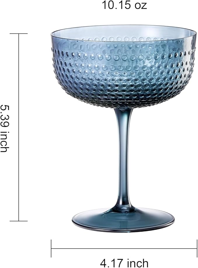 Khen Muted Hobnail Coupes Vintage Textured Pastel Style Cocktail Martini Champagne Saucer Retro Colored Glass Goblets Set of 4 10.15oz Durable Glassware Decorative Barware Classic Party Drink