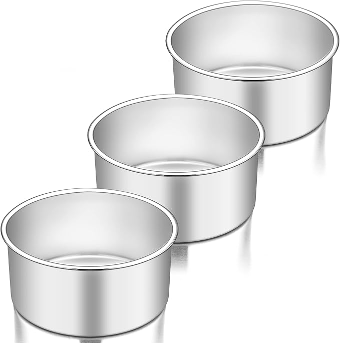 TeamFar 6 Inch Cake Pan, 6” x 3” Stainless Steel Round Baking Pan Set of 3 | Layer Cake Baking Tins for Wedding Birthday Party, Non-Toxic, Heavy Duty, Deep Straight Side, Mirror Finish, Dishwasher Safe