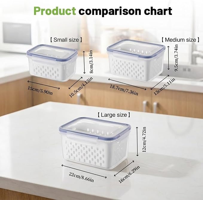 Fruit Storage Containers for Fridge, 2026 New Airtight Produce Storage Containers with Lids, Stackable Refrigerator Organizer Bins for Berries, Vegetables, Lettuce, Grapes (Gray, Small)