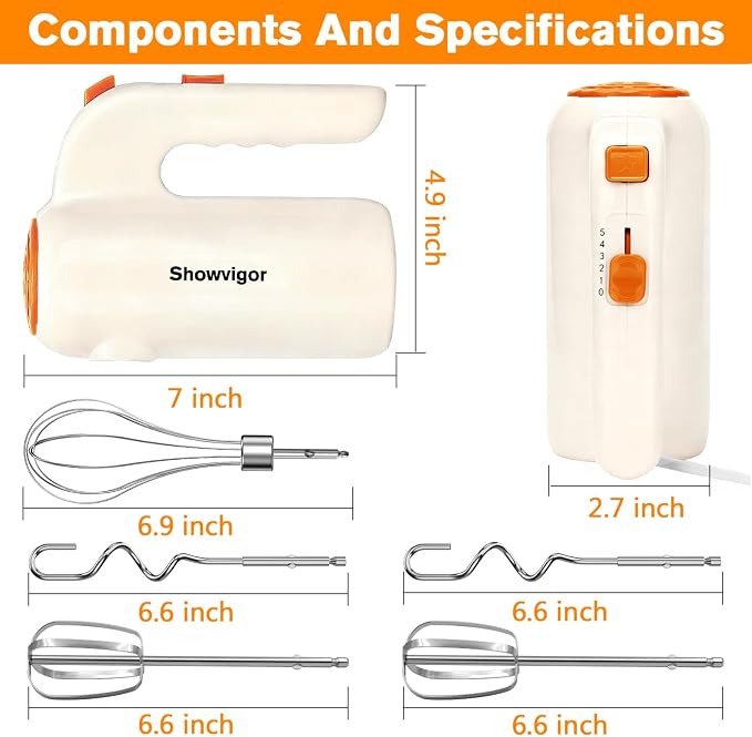 Hand Mixer, 5-Speed Electric Whisk with Turbo Boost Includes 5 Stainless Steel Attachments - Great Stand Mixer Alternative for Baking Cakes, Bread & More