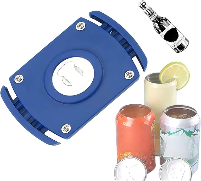 Aluminum Can Opener with Soft-Edge Lid Remover – Handheld Safety Manual Can Opener for 8-19 oz Beer & Soda Cans, Smooth Rim, No Sharp Edge, Blue – Household Bar Tool
