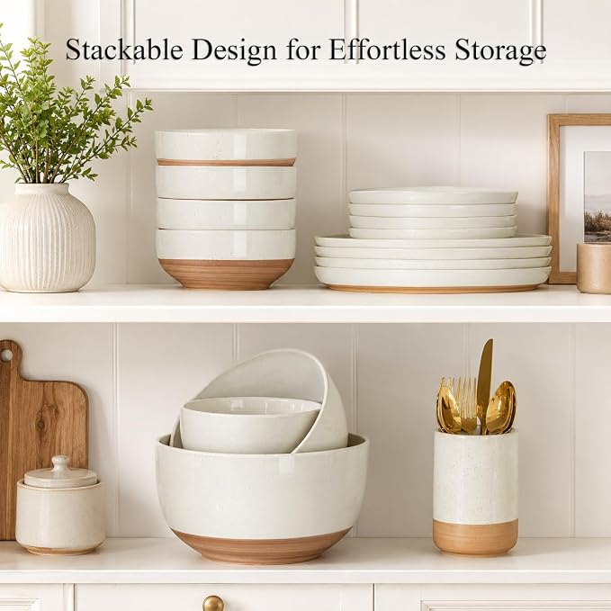AmorArc Ceramic Mixing Bowls,Stoneware Nesting Bowls Set of 3 for Kitchen | Serving Bowls with Rustic Terracotta Underside for Mixing,Cooking,Baking,Salad,Microwave&Dishwasher Safe 4.6/2.8/1.3 Qt-Beige