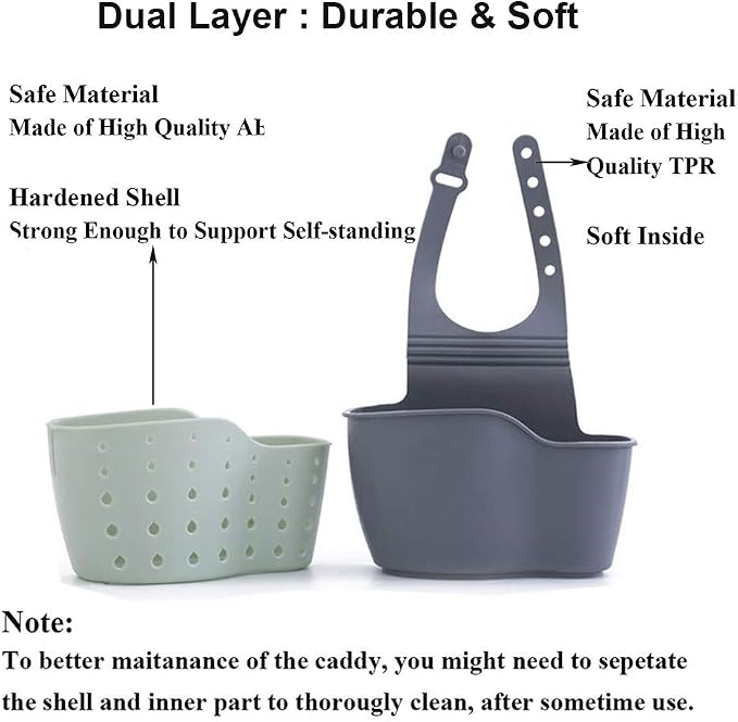 EC ELEGANTCHARM Kitchen Sink Caddy Sponge Holder Silicone Plastic Soap Holder Hanging Ajustable Strap Faucet Caddy with Drain Holes for Drying