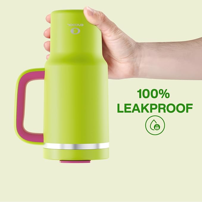ENCOOL 32 oz Tumbler with Handle and Straw: Stainless Steel Insulated Tumbler Keeps Cold for 24 Hours, Leakproof Travel Cup Fits in Cup Holder and BPA-Free,Acid Green