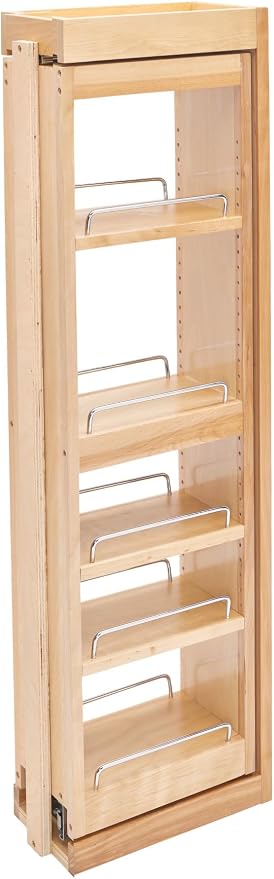 Rev-A-Shelf Kitchen Cabinet Pullout Wall Filler Wooden Organizer Slide Out Pantry Storage w/Soft-Close in Multiple Sizes, 6 x 39 in, 432-WFBBSC39-6C
