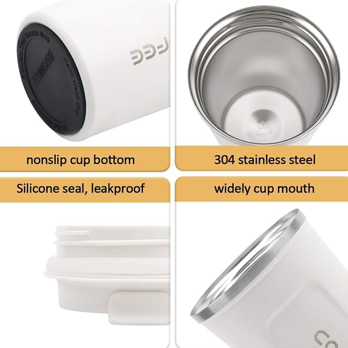 CS COSDDI 12 oz Stainless Steel Vacuum Insulated Tumbler - Coffee Travel Mug Spill Proof with Lid - Coffee Cup for Keep Hot/Ice Coffee,Tea and Beer (White) | Stainless Steel Double-wall insulation, 6-Hour Heat Retention, 360°Leak proof, BPA-free, Reusa...