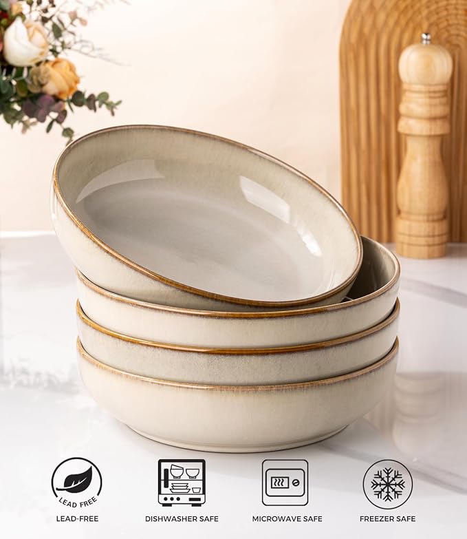 GBhome 8.75'' Large Pasta Bowls, 38oz Stoneware Pasta Serving Bowls Set of 4