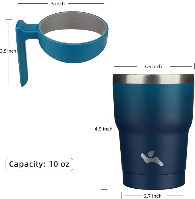 Konokyo 10 oz Tumbler with Handle and Straw, Insulated Travel Mug | Indigo Black; BPA-free, leak-proof tumbler with 2 lids, 2 straws, cup holder fit for coffee, office, travel & daily use