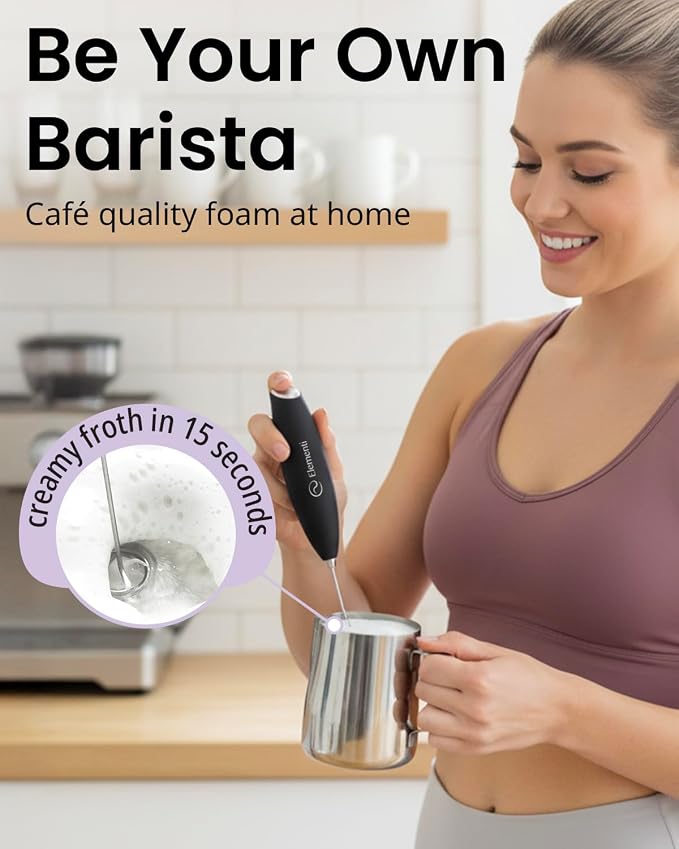 Elementi Drink Mixer Handheld - Electric Stirrer and Powerful Protein Powder Mixer Wand, Easy-to-Use Mini Frother Wand for Quick Delicious Cocktails, Milk Frother and Coffee Stirrers (Purple)