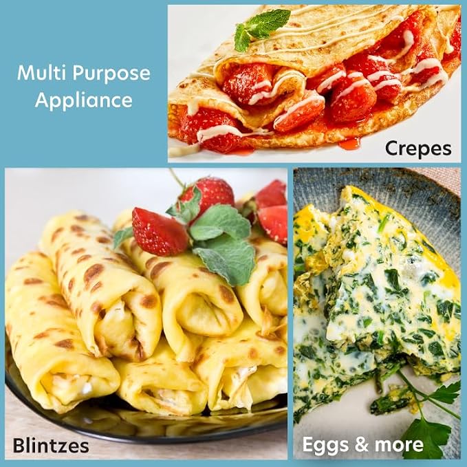 CucinaPro 12" Crepe Maker, Non-Stick Electric Griddle Pan w Batter Spreader | Dual Use Hot Plate for Breakfast Brunch, Blintzes, Eggs, Pancakes- Portable, Adjustable Temp Settings, Includes Recipe Guide
