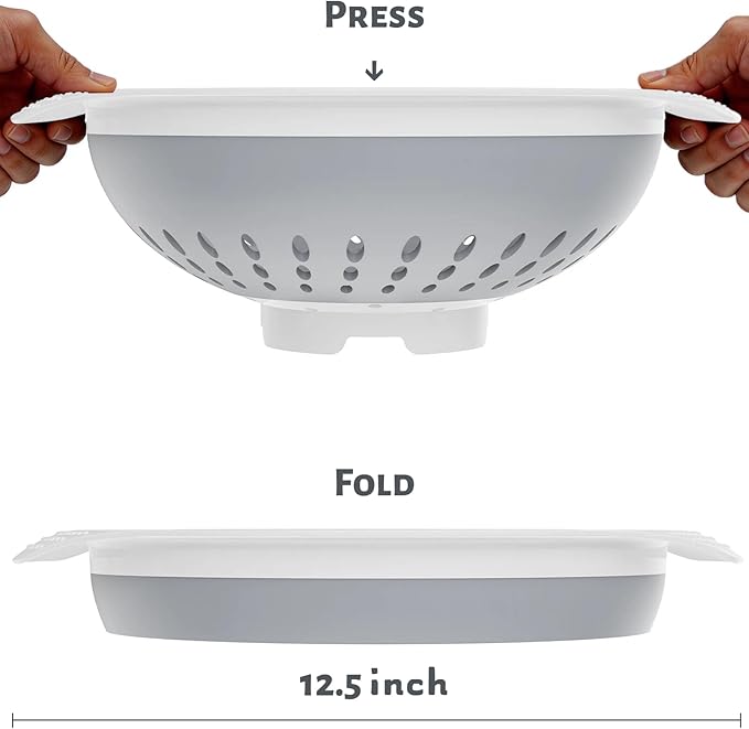 5 Quart Premium Collapsible Colander with Reinforced Handles | BPA-Free Silicone Folding Strainer, Space-Saving Modern Kitchen Drainer for Pasta, Produce & Everyday Cooking