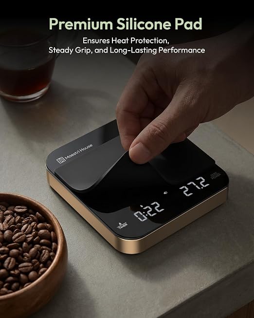 Maestri House S2 Espresso Coffee Scale with Timer 0.1g Precision Shot Scale | USB-C Rechargeable, Dual Timing Modes, 2kg/0.1g Digital Scale with Borosilicate Glass Top for Espresso and Pour-Over Brewing