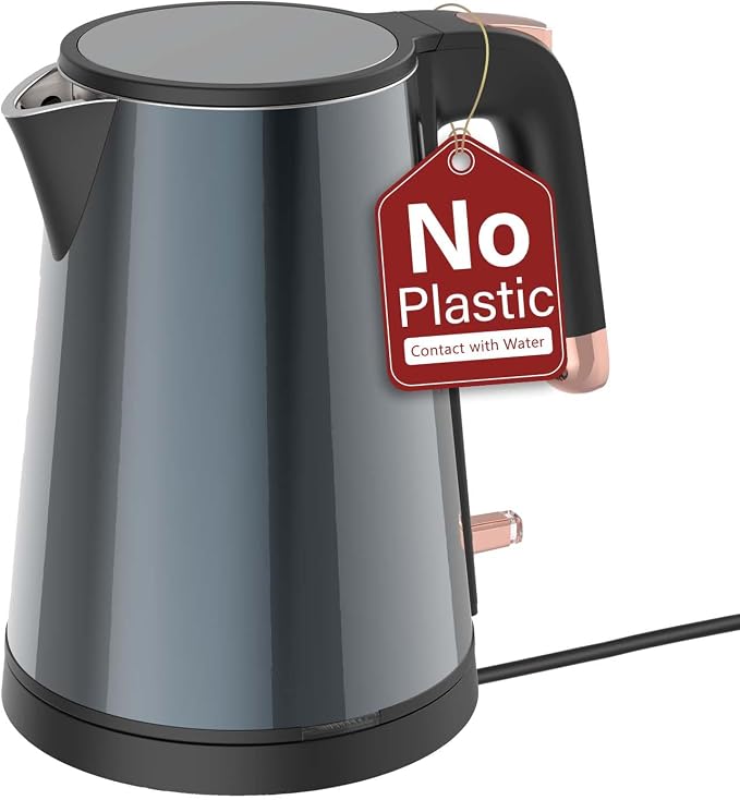 Electric Kettle 1.0L, Triple-Wall Insulated Metal Shell, 1000W | 304 Stainless Steel, BPA-Free, Auto Shut-Off, One-Push Operation, Dry Boil Protection, Fast Boiling for Tea Office Home