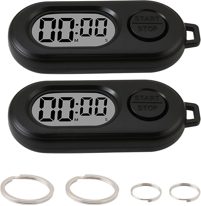 2 Pack Mini Digital Timer Keychain, Portable Countdown Timer and Stopwatch | Countdown with lcd display, small clip-on pocket timer for cooking, study, workouts, classroom and daily use