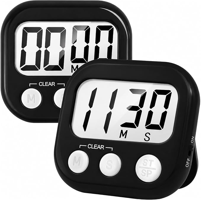 2 Pack Digital Kitchen Timer for Cooking Big Digits Loud Alarm Magnetic Backing Stand Cooking Timers for Baking Black