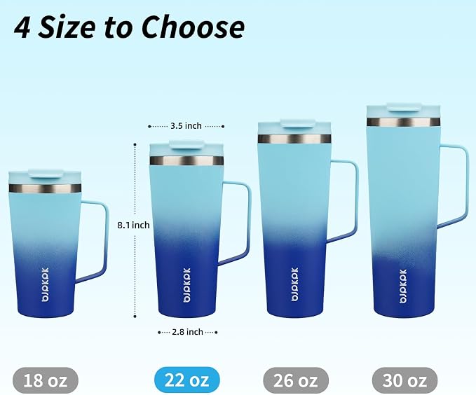 BJPKPK 22oz Insulated Tumbler with Handle, Lid & Straw, Stainless Steel | Double Wall Vacuum Insulated Coffee Travel Mug - Keeps Cold & Hot, BPA Free, Cupholder Fit for Office, Gym & Travel