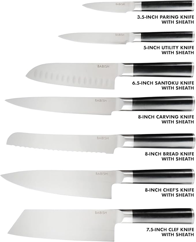 Babish 14-Piece Full Tang Forged Kitchen Knife Set – High-Carbon 1.4116 German Steel Cutlery with Protective Sheaths – Professional Chef Knife Set