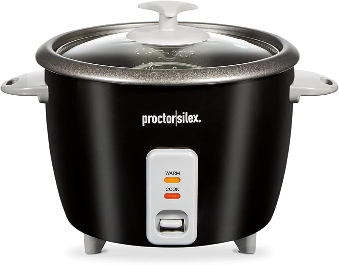 Proctor Silex Rice Cooker & Food Steamer, 16 Cups Cooked (8 Cups Uncooked) | Includes Steam and Rinsing Basket , Measuring Cup & Spatula | Easy 1 Touch Controls | Black | 37527MN
