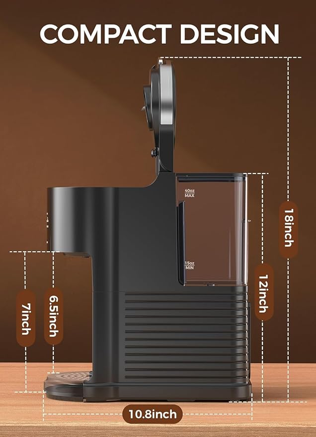 Electactic LED Single Serve Coffee Maker for KCup Pods & Ground Coffee | 2 in 1 coffee machine, 40oz removable water tank, 5 brew sizes 6–14oz, fast heating & self-cleaning for home and office