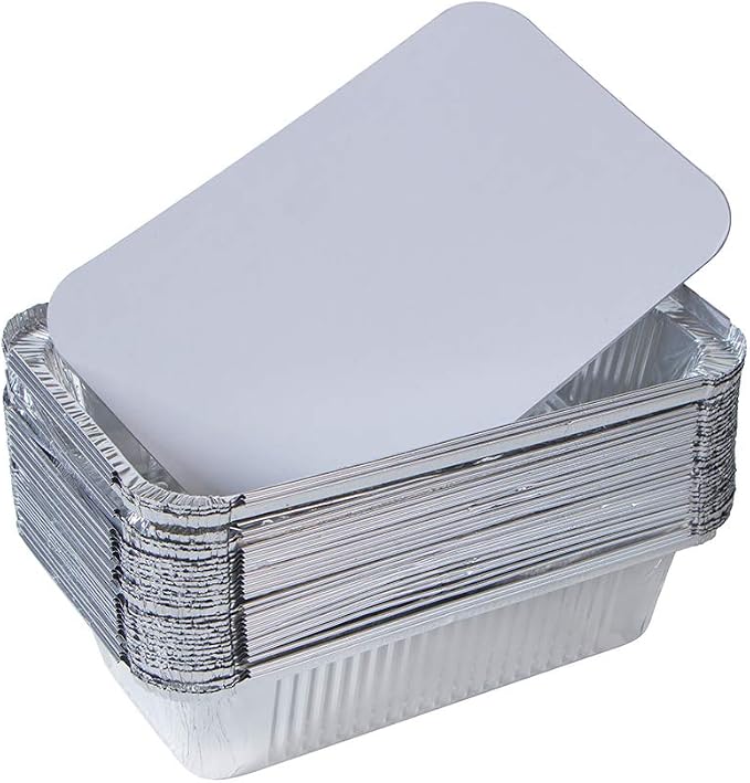 Webake Large Aluminum Foil Tin Pans 9 x 5 inch Disposable Aluminum Foil Take-out Containers 3 Lb Foil Bread Pan Loaf Pans Baking Pans For Cake Toast - Pack of 30 with Lids