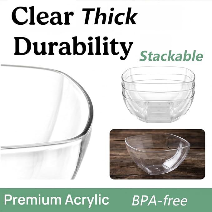TOPZEA Set of 3 Clear Plastic Serving Bowls for Party, 94oz Acrylic Large Salad Mixing Bowl Set Kitchen Reusable Snacks Bowl for Fruit Chips Dips Popcorn, Break-Resistant