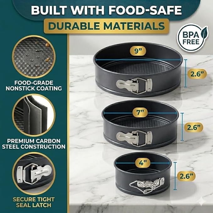 9 Inch Springform Pan with Silicone Water Bath Tray & 30 24-Inch Piping Bags – Nonstick Leakproof Cheesecake Pan, PFOA-Free, Oven & Air Fryer Safe 450°F, 24-Inch Pastry Bags