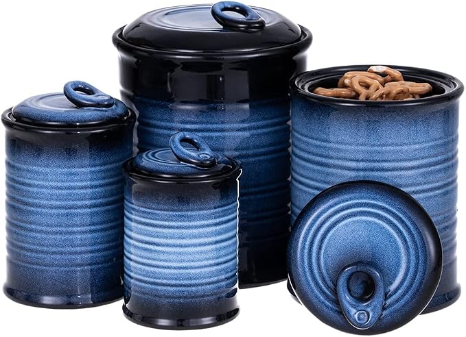 Nihow Food Storage Jar, Ceramic Canister Sets for The Kitchen,Set of 4,Blue | Air Tight Lid, Seal Damp-proof, For Flour/Sugar/Rice/Coffee/Cookies/Candy, Kitchen Counter Canister