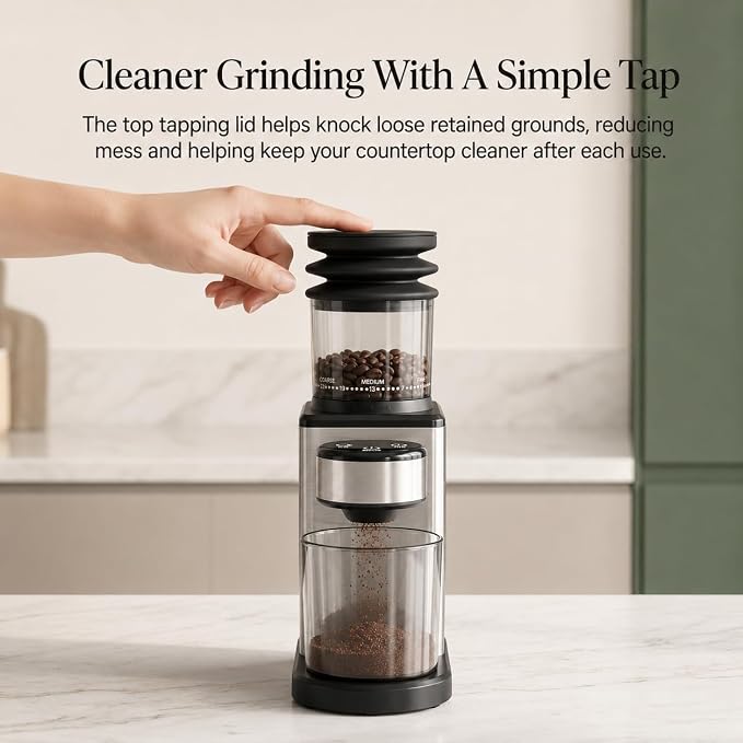 OrkeyDolk® Electric Burr Coffee Grinder with Conical Burr, 25 Grind Settings for Espresso, Drip Coffee & Moka Pot, Quiet Coffee Grinder for 2–12 Cups, Stainless Steel Burr, LED Display S