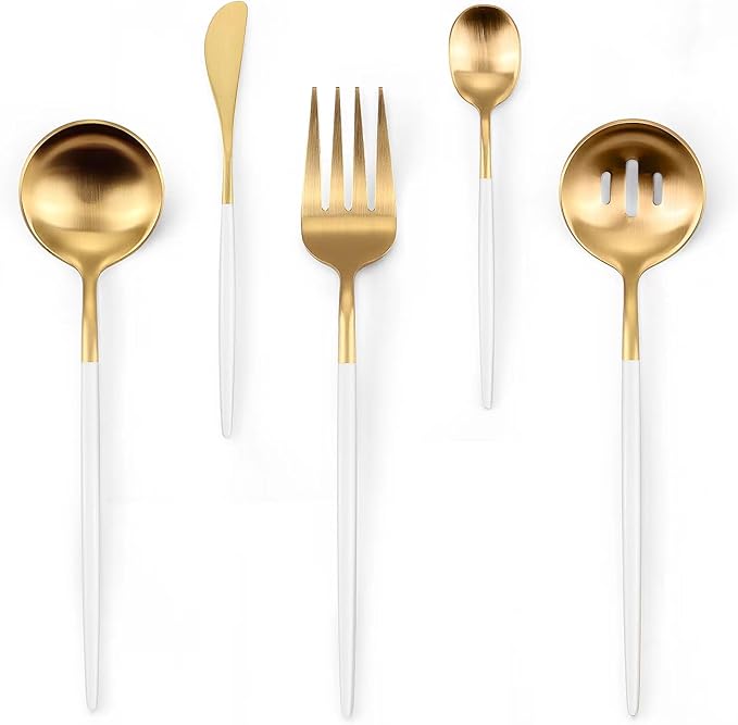 Whitegold Serving Utensils Set, 5pc Stainless Steel Serving Spoons | Serving Spoon,10.3’’,Utensils set for Parties,Buffet Serving Utensils,for Party Banquet,Heavy Duty Flatware,Dishwasher Safe