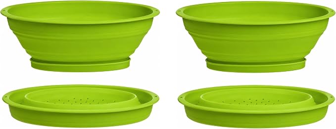 Progressive International 3.5 Cup Collapsible Mini Fruit Vegetable Colander Strainer Water Drainer (Green, 2- Pack)