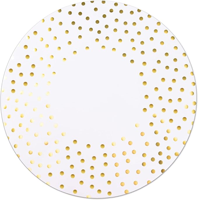 50 Pcs 14 Inch White and Gold Foil Paper Place Mats Golden Polka Dots Round Placemats Disposable Decorative Table Mats for Wedding Banquet Party Home Dining Table Decor