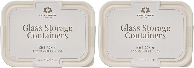 Glass Food Storage Containers with Lids — 8 Piece — 57.5 oz Glass with BPA-Free Leakproof Stackable Lids — Microwave, Oven & Dishwasher Safe — Ideal for Meal Prep & More - Vanilla Mist