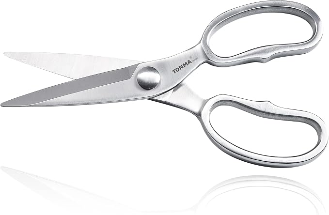 TONMA Kitchen Scissors All Purpose, Made in Japan, Stainless Steel, TK-2 | Full Metal Japanese Kitchen Shears Heavy Duty with Micro Serrated, Cooking Scissors for Food Ergonomic Design Dishwasher Safe