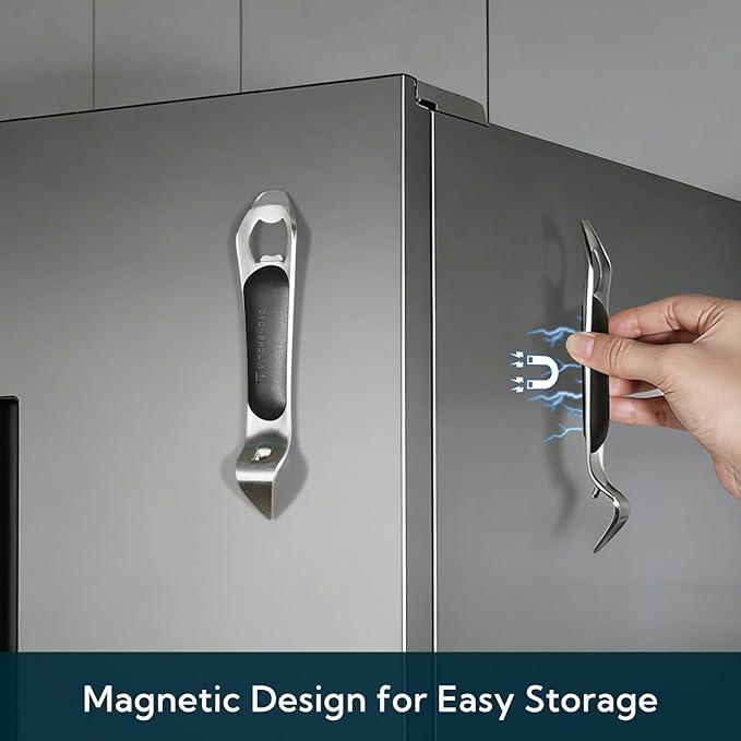 KITCHENDAO 3 in 1 Magnetic Bottle and Can Opener for Refrigerator, Stainless Steel Manual Can Punch Opener with Soft-Touch Handle, Fridge Magnet Design for Easy Storage, Multi-purpose Church Key