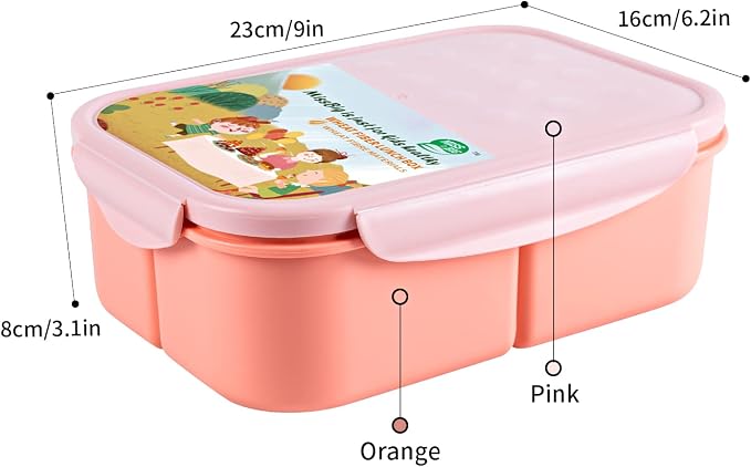 MISS BIG® Large Bento Lunch Box for Adults, 1900ml, 3 Compartments, Pink | Pink 1900ml large lunch box for adults, work meals, office meal prep, picnic, road trip, and travel.