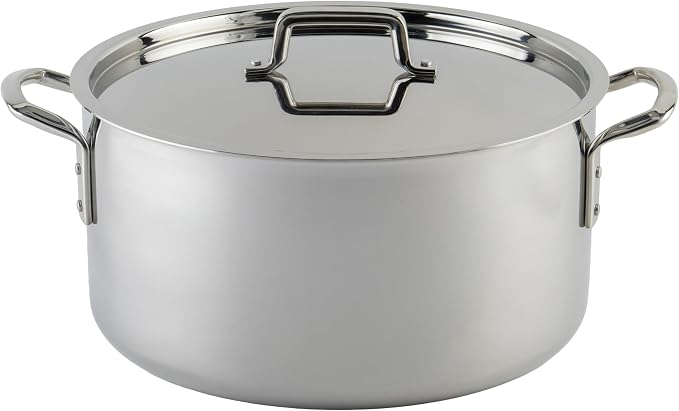 WINCO Tri-Ply Stock Pot, 20-quart, Silver | Dishwasher safe, Heating, Triple-riveted handles, Dripless pouring, Induction compatible, Great for Stocks, Soups and Pasta