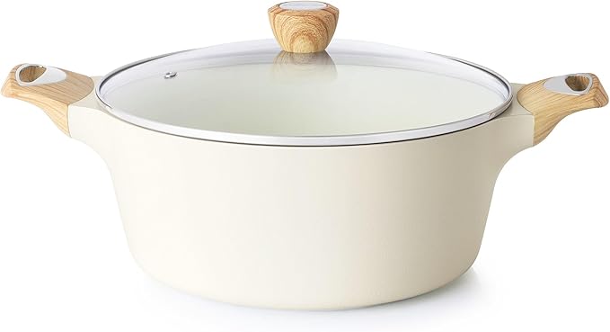 SENSARTE Ceramic Nonstick Stock Pot with Lid, 2.6/4.5/6.6/8.5/11 QT Soup Pot Casserole Pot, Non-toxic Healthy Pasta Pot, Large Cooking Pot Stew Pot, Induction Compatible, PFOA PFAS PTFE Free, White