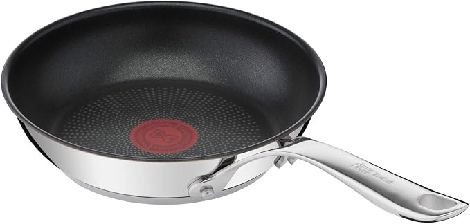 T-Fal x Jamie Oliver Nonstick Coated Stainless Steel Pans 8", 9.5" & 11", Frypan Set Induction Compatible, Oven Safe up to 500°F, Chef's Stainless Steel Skillet, Frying Pan, Silver | 3 Frying Pans 7.9/9.4/11 inch, Titanium Non-Stick Coating, Suitable f...