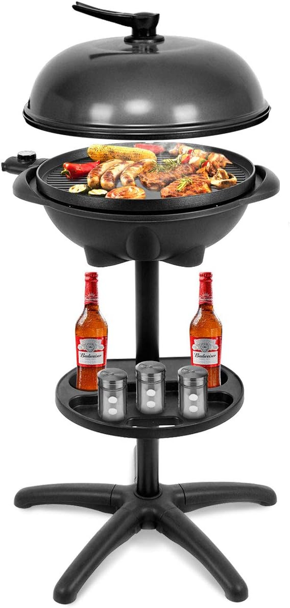 Giantex Electric Grill Indoor Outdoor, Non-stick Grill Griddle Plate, 3 Cooking Zones, Temperature Control, Drip Tray, 1350W 200sq.in BBQ Grill for Balcony Apartments Backyard Party Camping (Black)